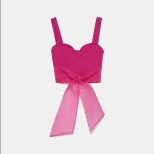 ZARA tied organza pink crop top